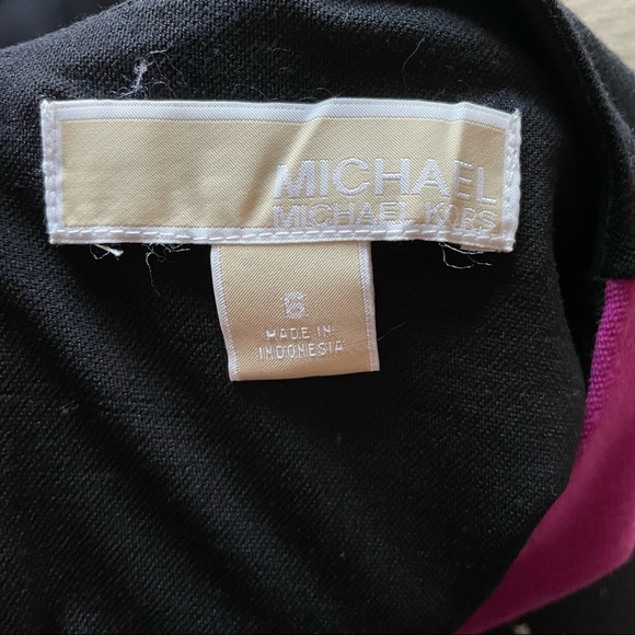 Michael Kors Long Sleeve Black and Magenta Color Block Dress Size 6 - Picture 3 of 5